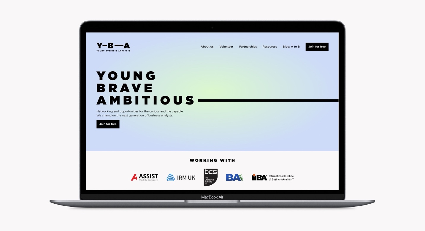 The new YBA homepage shown on a laptop screen