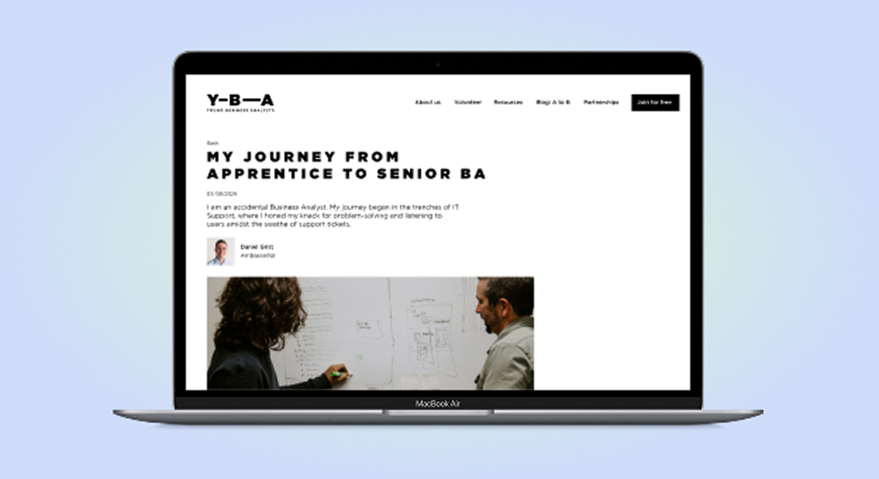 A YBA blog post open on a laptop screen