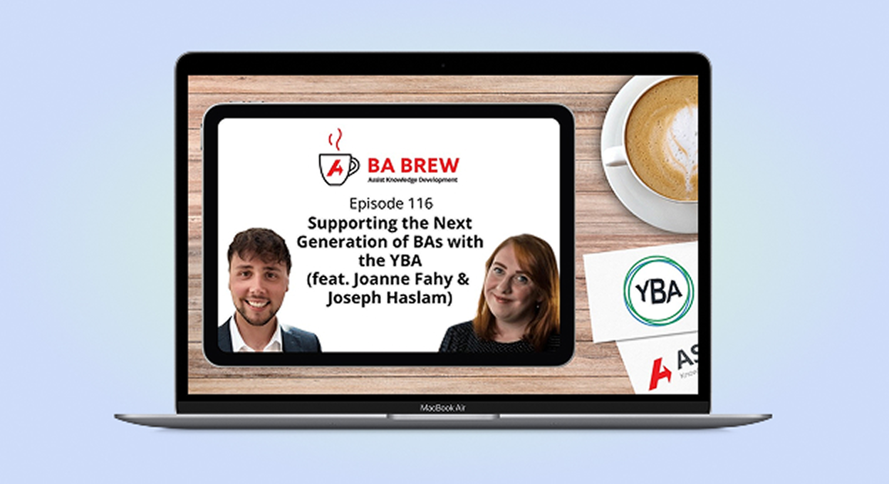 An episode of the BA Brew podcast on a laptop screen